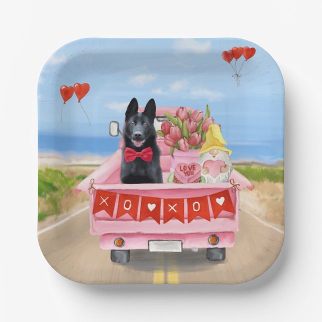 Hundeschlittenherd Valentine's Day Lkw Herz Pappteller (Vorderseite)