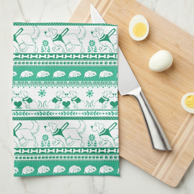 Hundeschrift goldenes Muster - grün - Geschirrtuch (Viertel Falte)