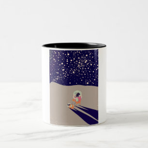Hundeschwalker auf dem Mond Zweifarbige Tasse