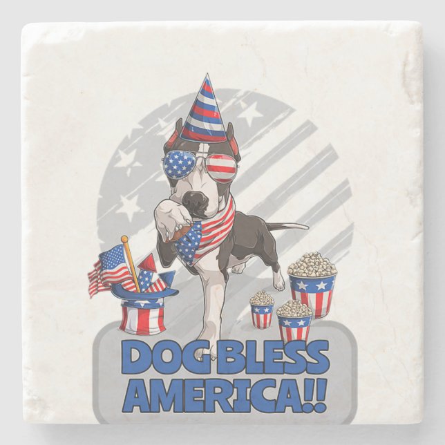 Hundesegler Amerika - 4. Juli Pitbull Patriotic Steinuntersetzer (Vorderseite)