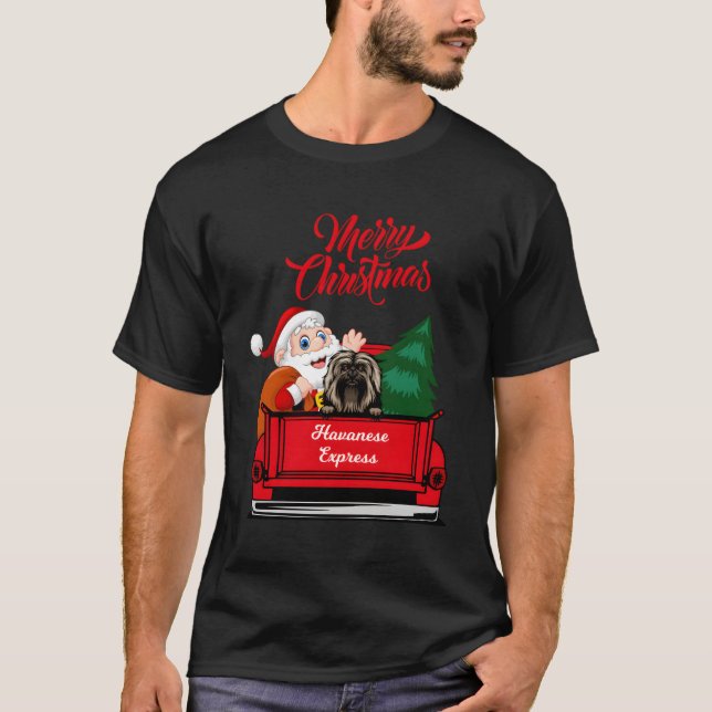 Hundeshirt Havanese mit dem Weihnachtsmann im Rote T-Shirt (Vorderseite)