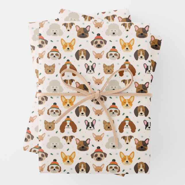 Hundesicht im Winter Hats Urlaubsmuster Geschenkpapier Set (Beispiel)