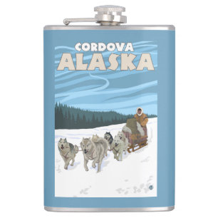 HundeSledding Szene - Cordova, Alaska Flachmann
