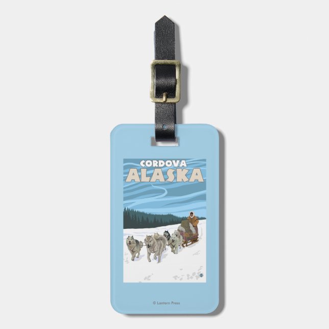 HundeSledding Szene - Cordova, Alaska Gepäckanhänger (Vorderseite vertikal)