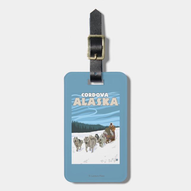HundeSledding Szene - Cordova, Alaska Gepäckanhänger (Vorderseite vertikal)