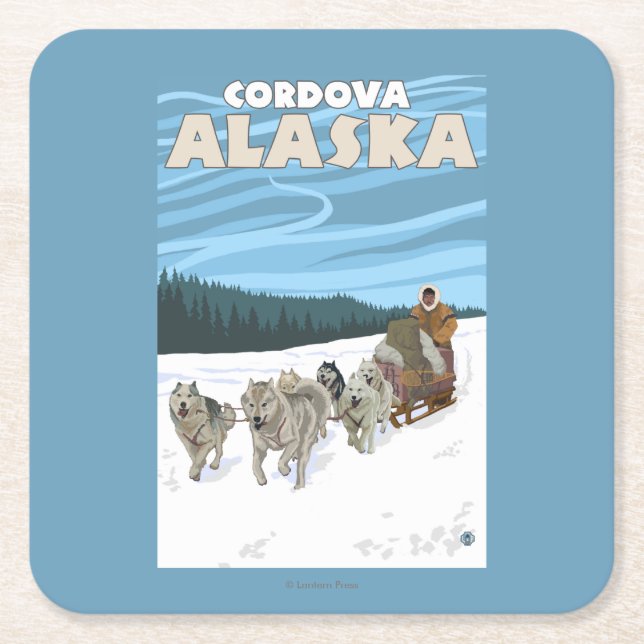 HundeSledding Szene - Cordova, Alaska Rechteckiger Pappuntersetzer (Vorderseite)