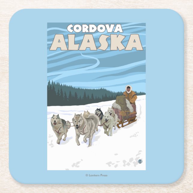 HundeSledding Szene - Cordova, Alaska Rechteckiger Pappuntersetzer (Vorderseite)