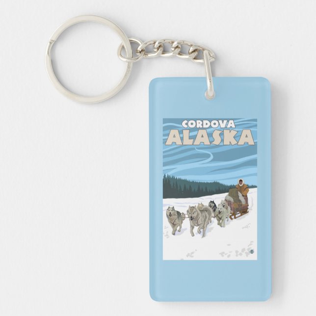 HundeSledding Szene - Cordova, Alaska Schlüsselanhänger (Vorderseite)