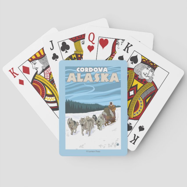 HundeSledding Szene - Cordova, Alaska Spielkarten (Rückseite)