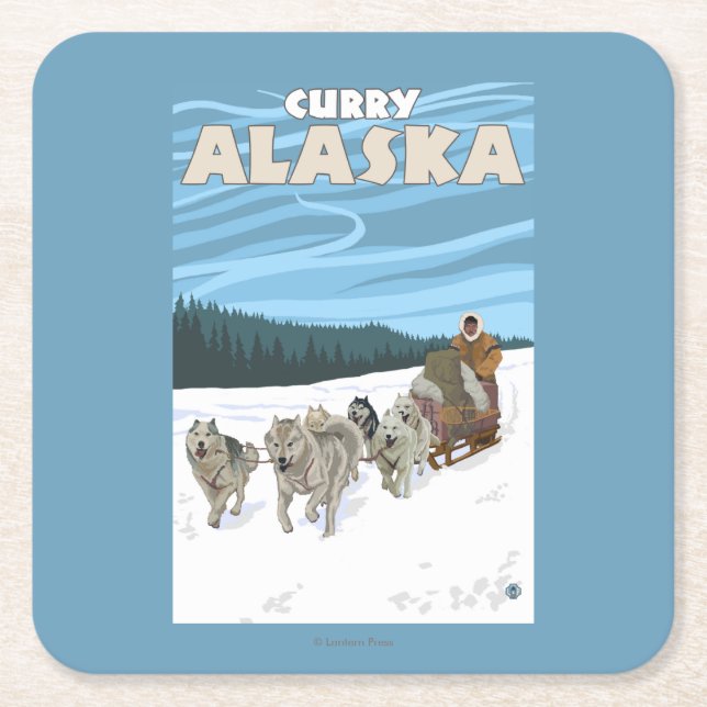 HundeSledding Szene - Curry, Alaska Rechteckiger Pappuntersetzer (Vorderseite)