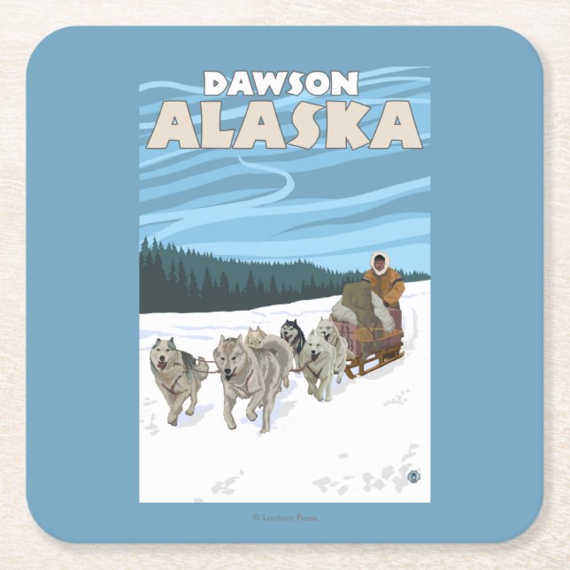 HundeSledding Szene - Dawson, Alaska Rechteckiger Pappuntersetzer (Vorderseite)