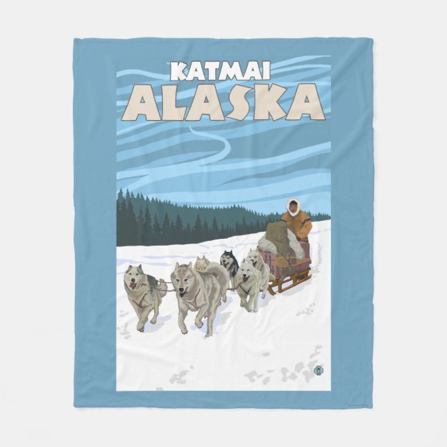HundeSledding Szene - Katmai, Alaska Fleecedecke (Vorderseite)
