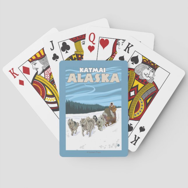 HundeSledding Szene - Katmai, Alaska Spielkarten (Rückseite)