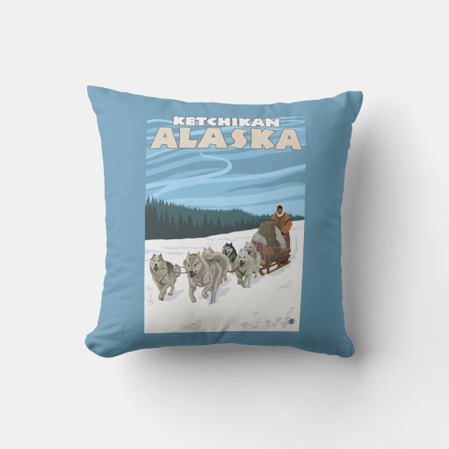 HundeSledding Szene - Ketchikan, Alaska Kissen (Vorderseite)