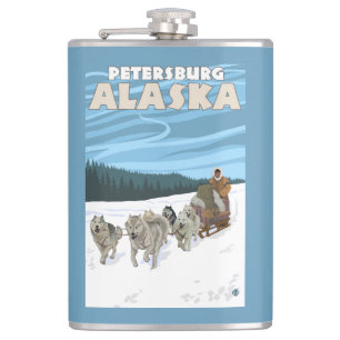 HundeSledding Szene - Petersburg, Alaska Flachmann