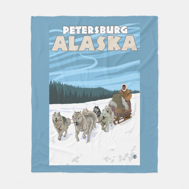 HundeSledding Szene - Petersburg, Alaska Fleecedecke (Vorderseite)
