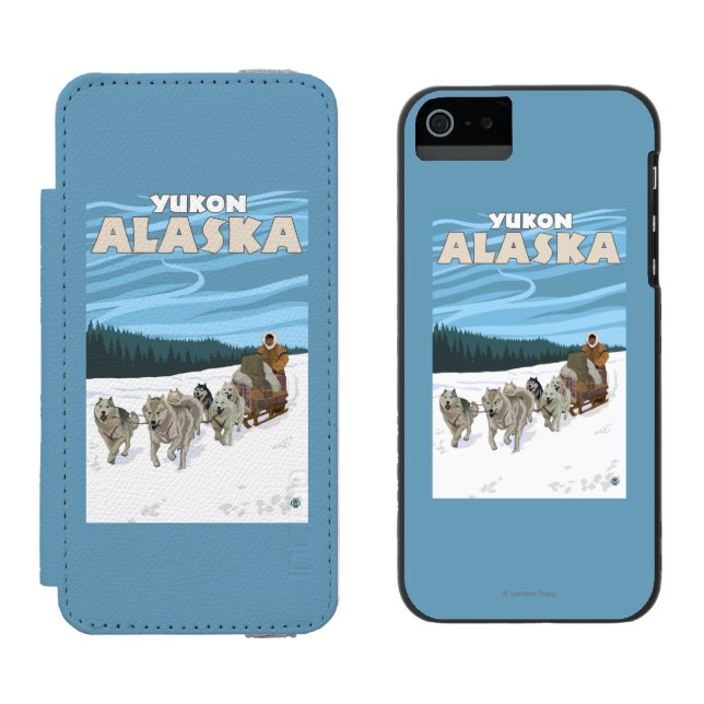 HundeSledding Szene - Yukon, Alaska Incipio iPhone Geldbeutel-Hülle (Seite an Seite)