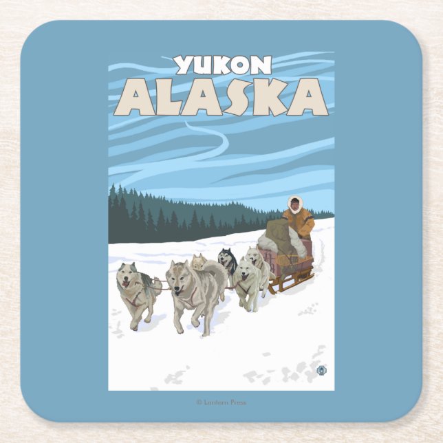 HundeSledding Szene - Yukon, Alaska Rechteckiger Pappuntersetzer (Vorderseite)