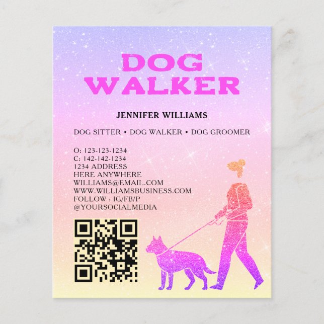 Hundesportler Pink Gold Glitter QR-Code Haustierdi Flyer (Vorne)
