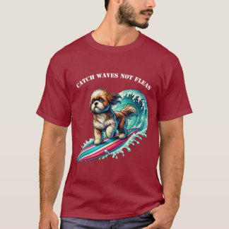 Hundesurfen mit Surfbrett Riding a Big Wave URM T-Shirt