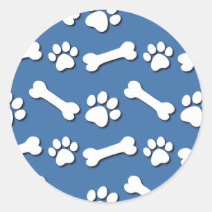 Hundetatze und Knochen-Muster-blauer Hintergrund Runder Aufkleber