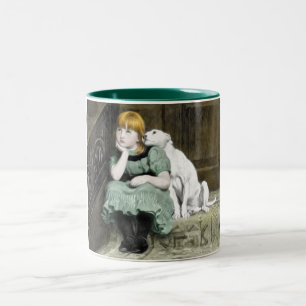 Hundeverehren Mädchen-viktorianische Malerei Zweifarbige Tasse