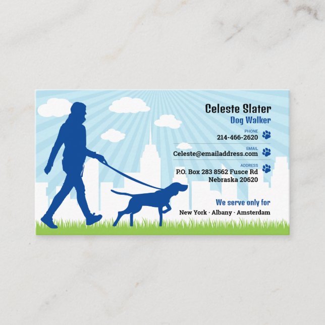 Hundewalker, Sitzgelegenheit der Haustiere, Tierär Visitenkarte (Vorderseite)