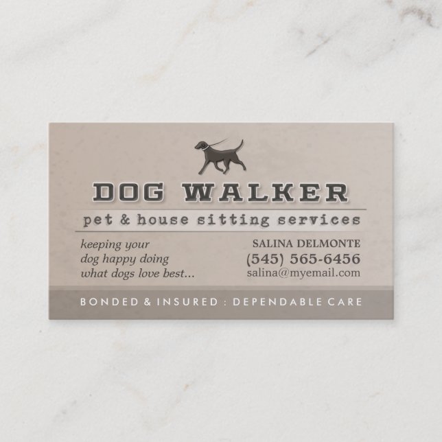 Hundewanderer u. -haustier, die Brown-Visitenkarte Visitenkarte (Vorderseite)