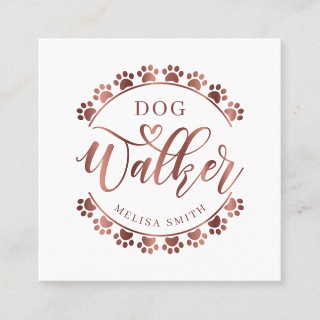 Hundewanderung in Form eines Kreises Rose Goldfarb Quadratische Visitenkarte (Vorderseite)
