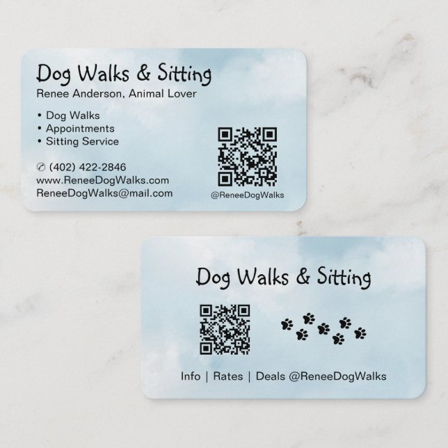 Hundewanderungen und Sitzen | QR Code Business Car Visitenkarte (Vorne/Hinten)