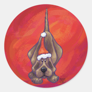 Hundeweihnacht auf Rot Runder Aufkleber