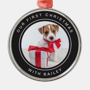 Hundeweihnacht  Schwarz und Weiß mit Foto Ornament Aus Metall