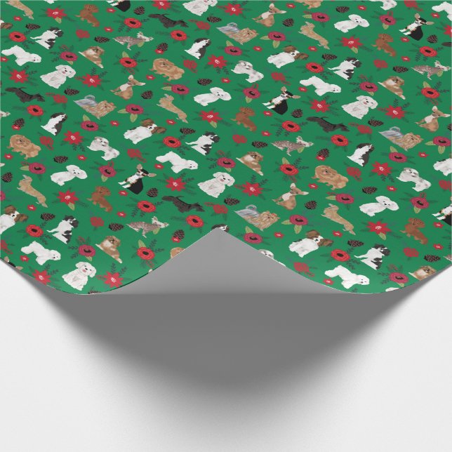 Hundeweihnachtspoinsettia-Geschenkverpackung Geschenkpapier (Ecke)