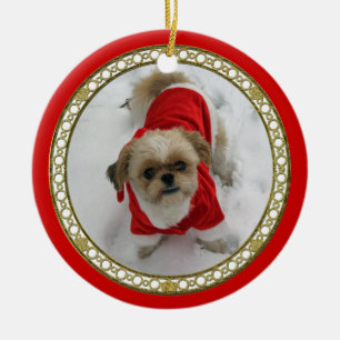 Hundeweihnachtsverzierung Shih tzu Lhasas Keramikornament