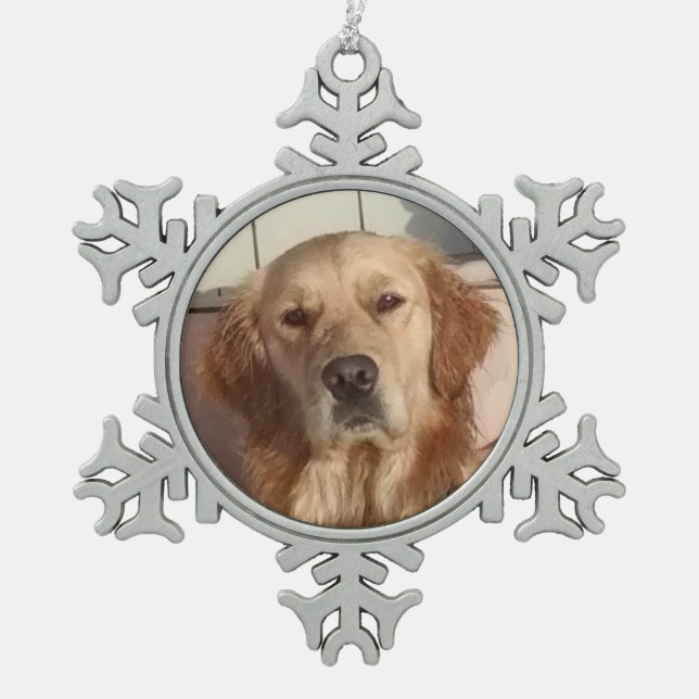 Hundezinn-Schneeflocke-Verzierung Schneeflocken Zinn-Ornament (Vorderseite)