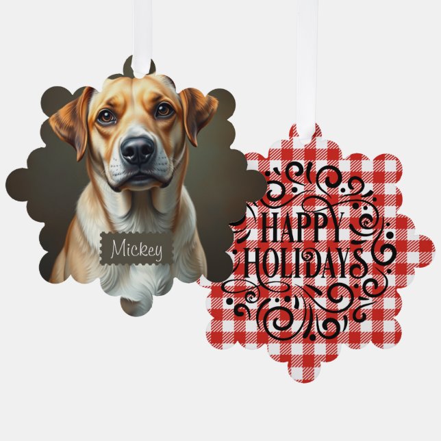 Hundfoto-Vorlage Niedlicher Schottenurlaub Ornament Karte (Vorderseite/Rückseite)