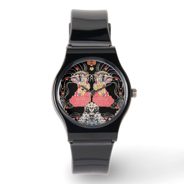 Hündin, Schwarz-weißes Klimt-Muster, CENTAUR Armbanduhr (Vorderseite)