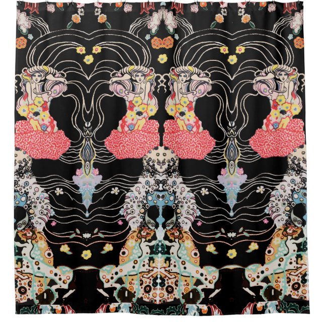 Hündin, Schwarz-weißes Klimt-Muster, CENTAUR Duschvorhang (Vorderseite)