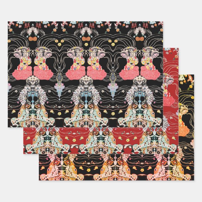 Hündin, Schwarz-weißes Klimt-Muster, CENTAUR Geschenkpapier Set (Set)