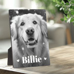 Hundshunzherzen Fotoplatte<br><div class="desc">Foto-Plakette mit dem Namen des Haustieres als weißes Texteüberlagerungsstück, flankiert von zwei Herzen.</div>
