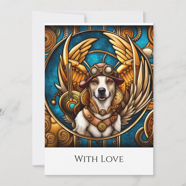 Hundsteampunk mit Flügeln Einladung (Vorderseite)