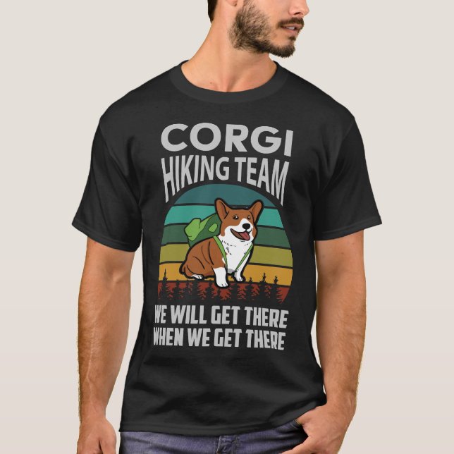 Hundwanderung Corgi Wanderteam T-Shirt (Vorderseite)