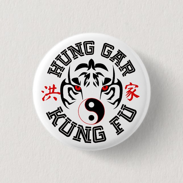 Hung Gar Kung Fu Tiger mit Yin Yang Symbol Button (Vorderseite)