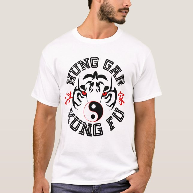 Hung Gar Kung Fu Tiger mit Yin Yang Symbol T-Shirt (Vorderseite)