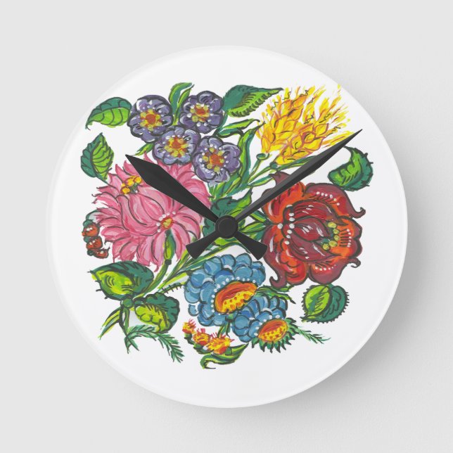 Hungarian Floral - kalocsai motifs Runde Wanduhr (Vorderseite)