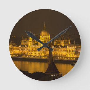 Hungarian Parliament Budapest by night Runde Wanduhr
