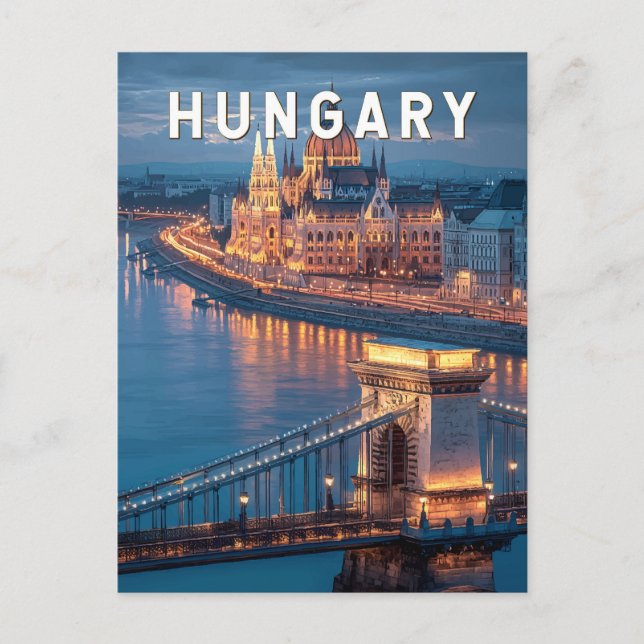 Hungary Illustration Travel Art Vintage Postkarte (Vorderseite)