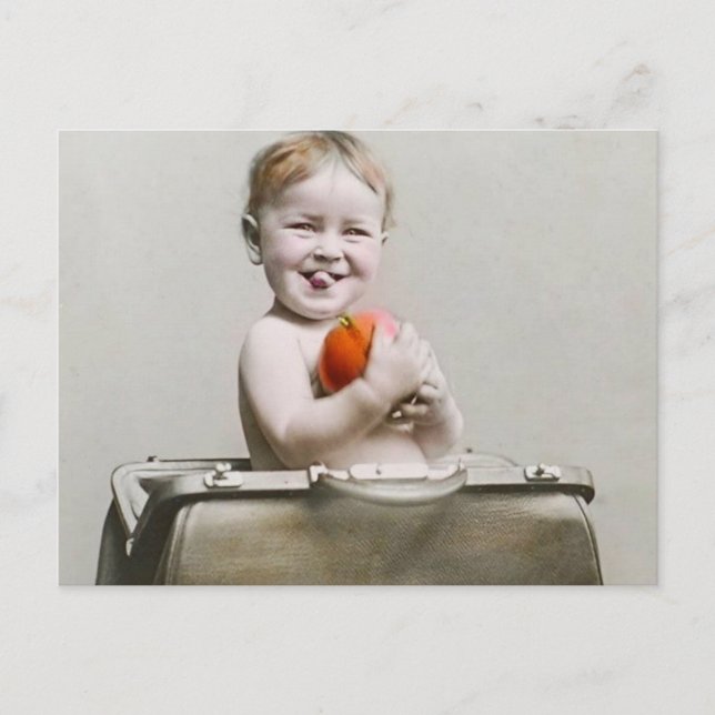 HungBaby Niedlich Kleiner Pfirsich in Handtasche V Postkarte (Vorderseite)