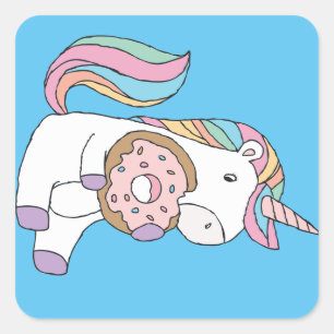 Hungerfestungen Unicorns Niedliche Kunst, Dichtung Quadratischer Aufkleber