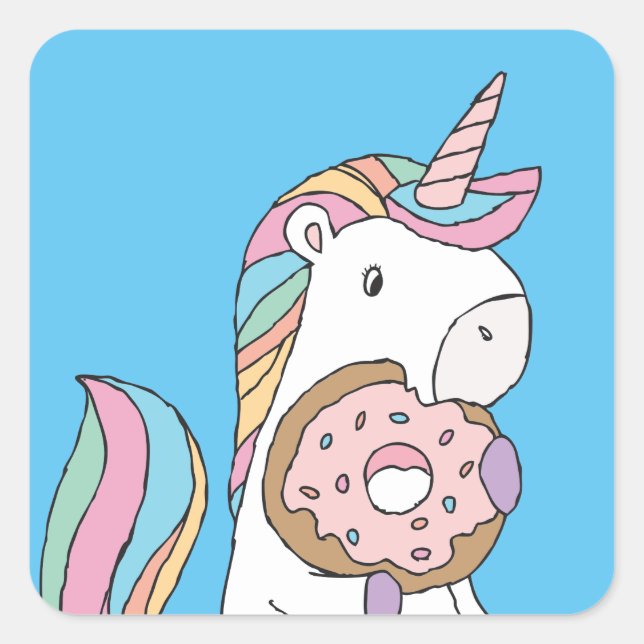 Hungerfestungen Unicorns Niedliche Kunst, Dichtung Quadratischer Aufkleber (Vorderseite)